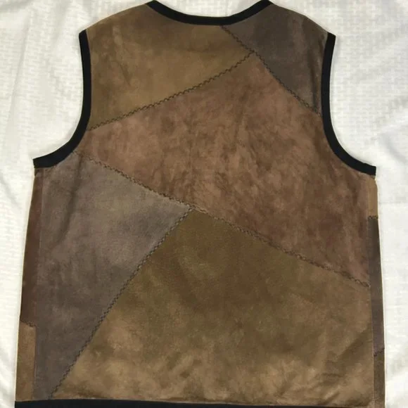Vintage Boho Genuine Brown Suede Patchwork Vest L/LX (no tag) - Picture 2 of 4